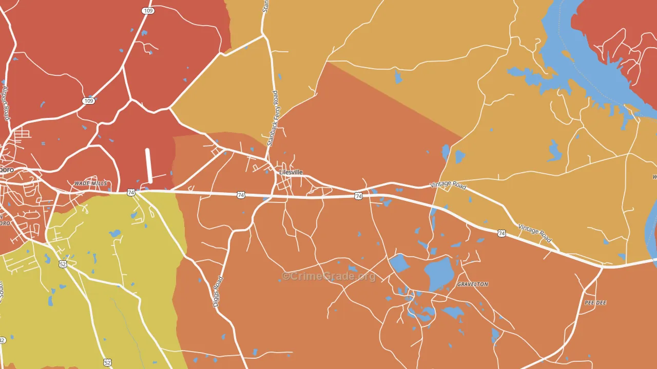 Lilesville, NC Map of Arson Rates