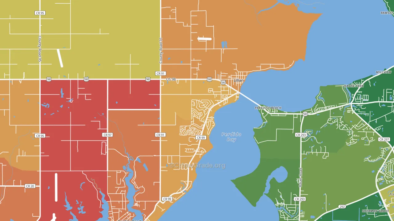 Lillian, AL Map of Arson Rates