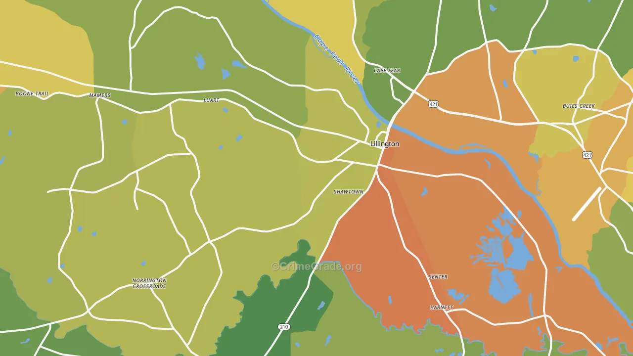 Lillington, NC Map of Arson Rates