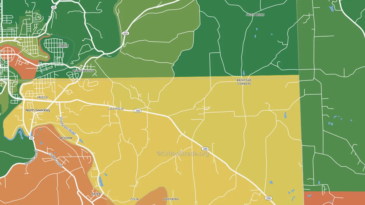 Lillyville, PA Map of Arson Rates