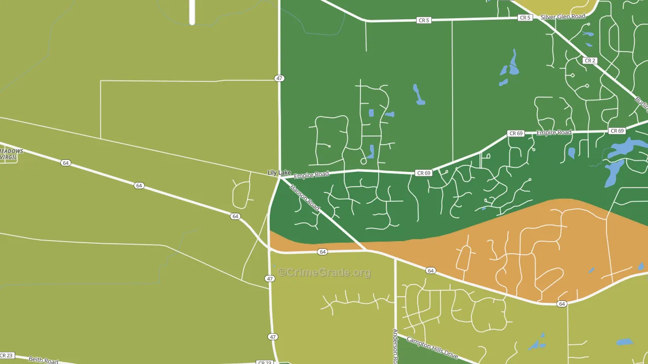 Lily Lake, IL Map of Arson Rates