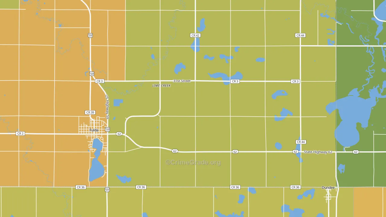 Lime Creek, MN Map of Arson Rates