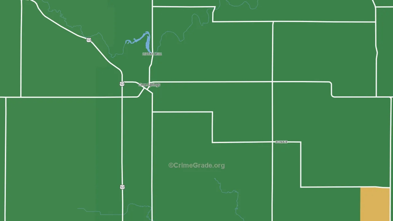 Lime Springs, IA Map of Arson Rates
