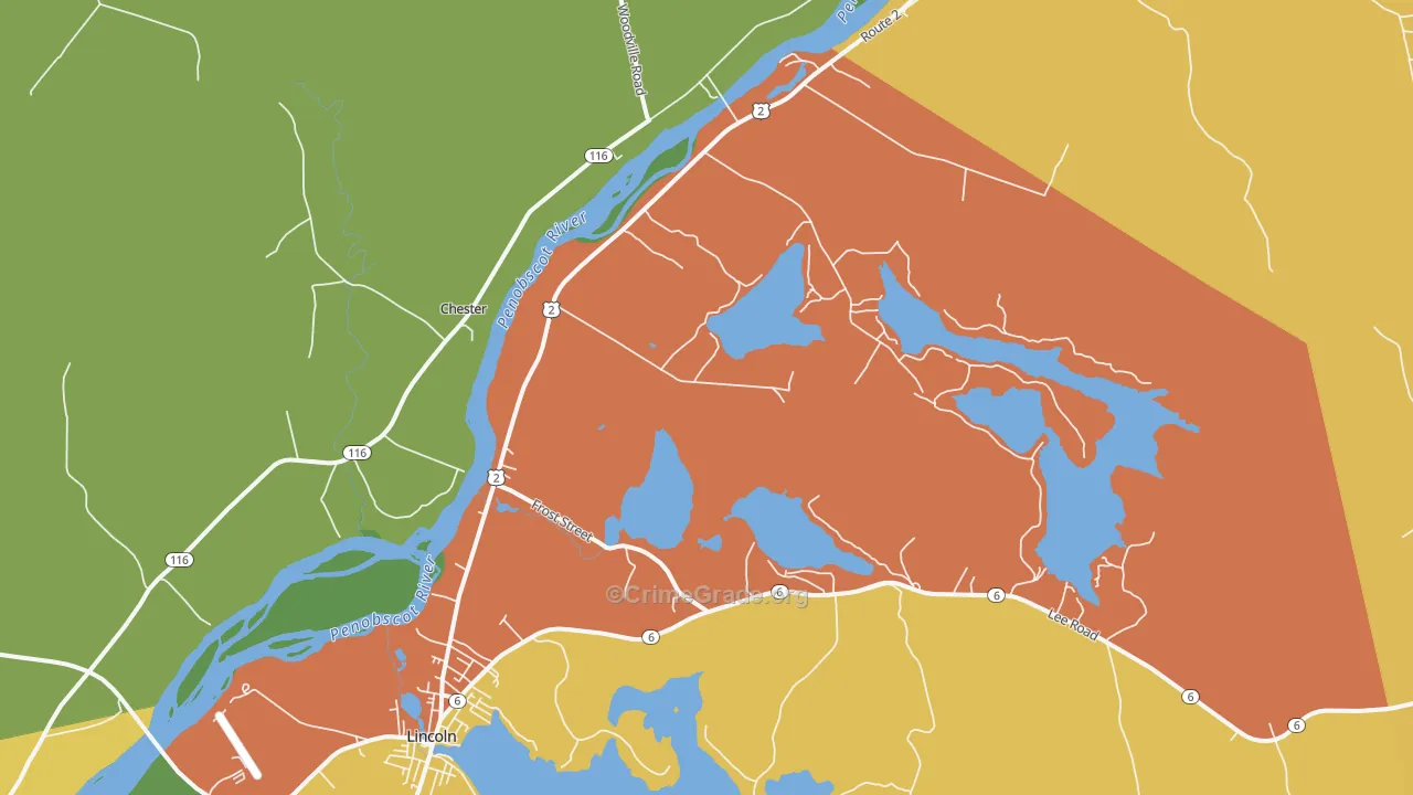 Lincoln Center, ME Map of Arson Rates