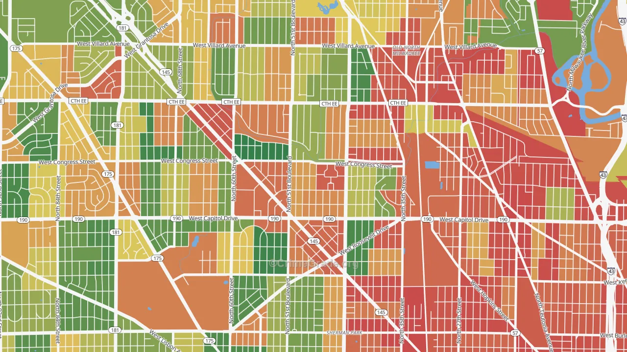 Lincoln Creek, Milwaukee, WI Map of Arson Rates