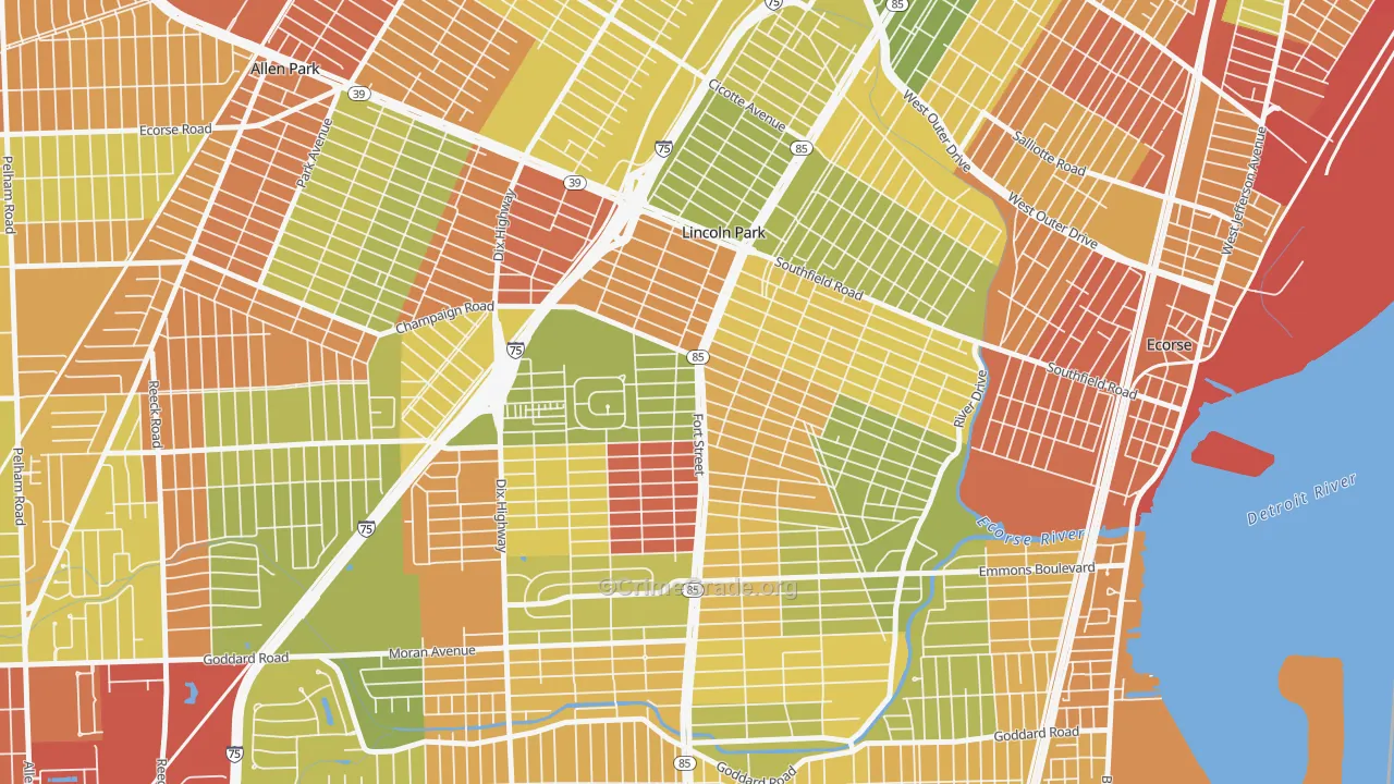 Lincoln Park, MI Map of Arson Rates