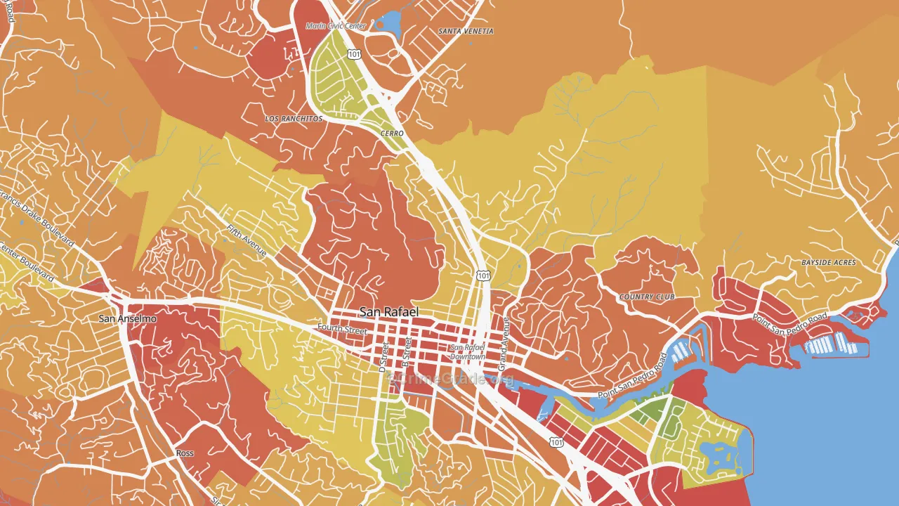 Lincoln, San Rafael, CA Map of Arson Rates