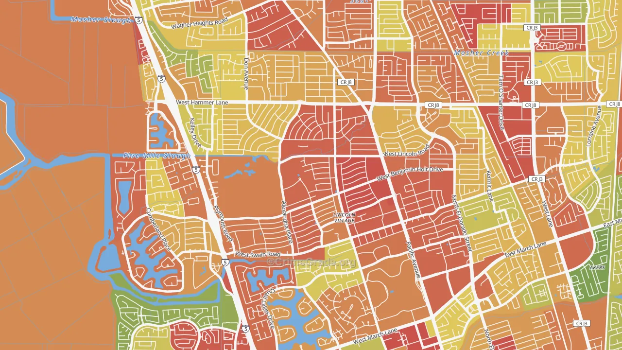 Lincoln Village Proper, Stockton, CA Map of Arson Rates