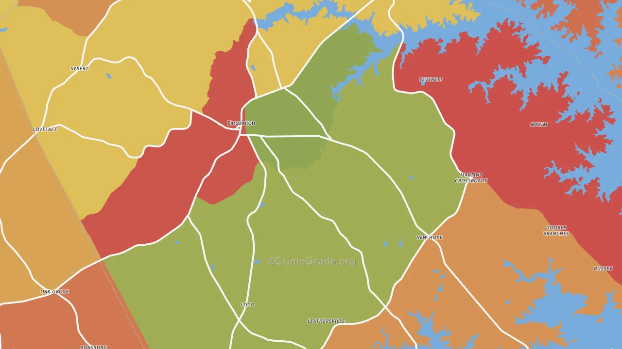 Lincolnton, GA Map of Arson Rates