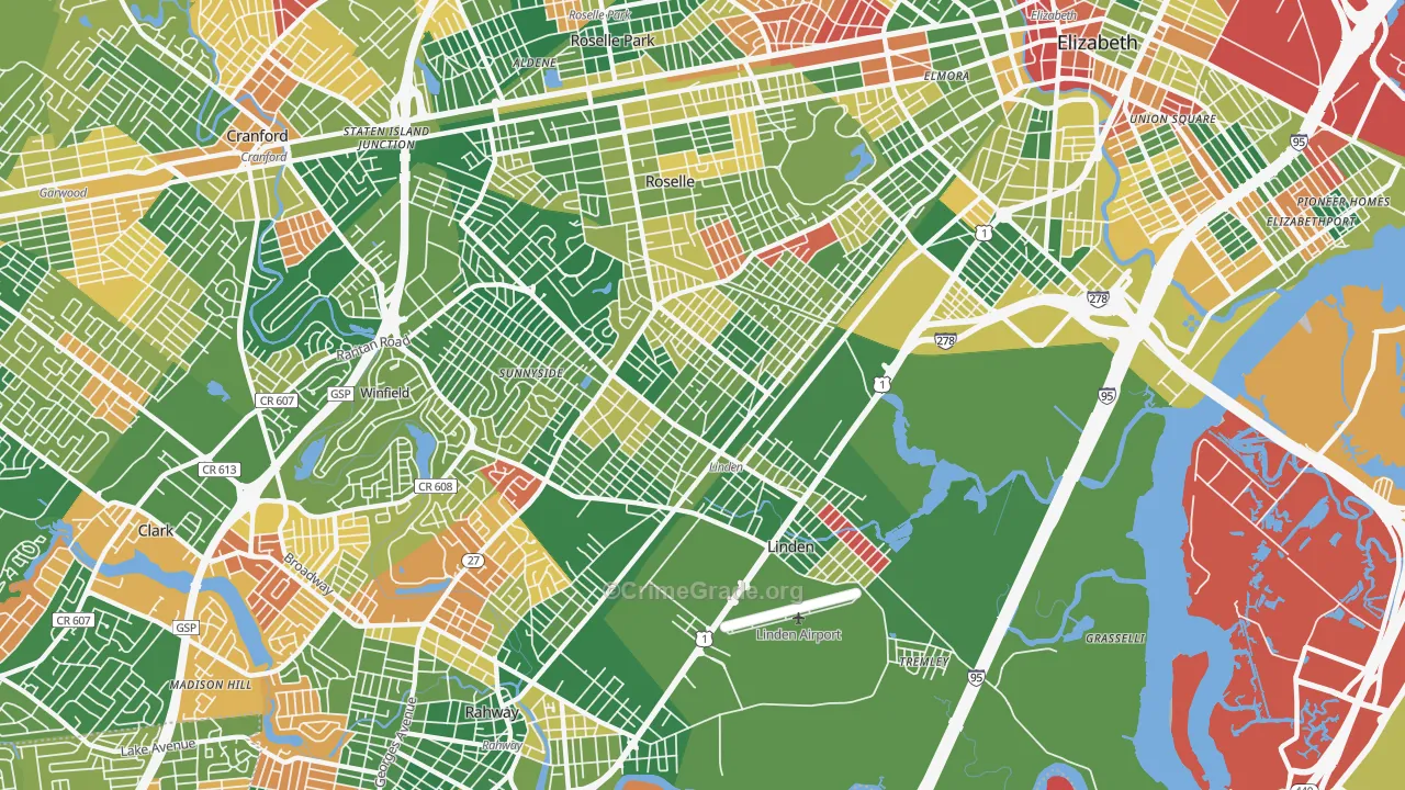 Linden, NJ Map of Arson Rates