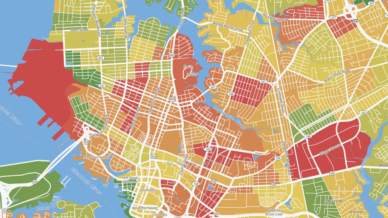 Lindenwood, Norfolk, VA Map of Arson Rates