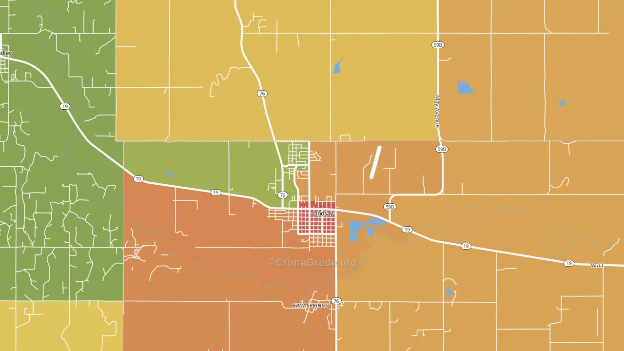 Lindsay, OK Map of Arson Rates