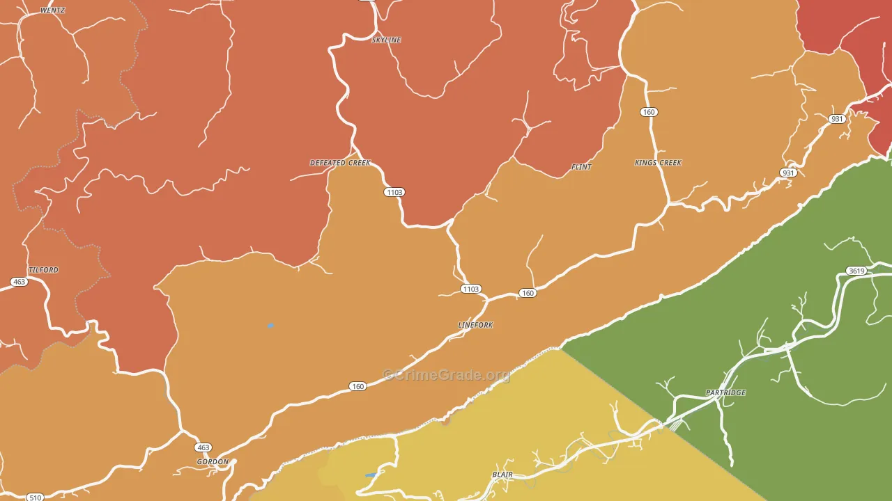 Linefork, KY Map of Arson Rates