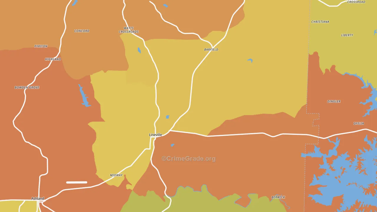 Lineville, AL Map of Arson Rates