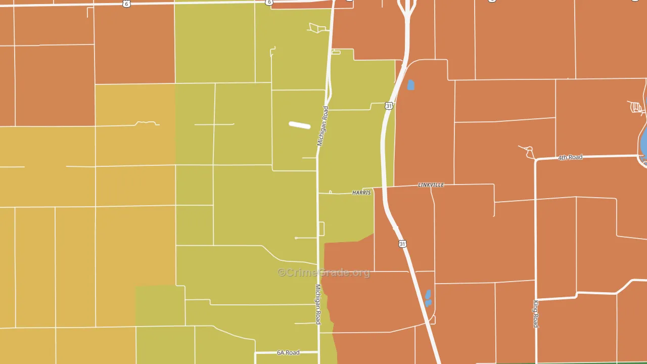 Linkville, IN Map of Arson Rates