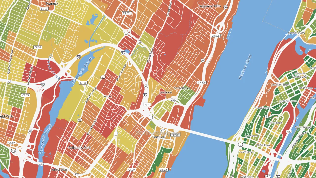 Linwood, Fort Lee, NJ Map of Arson Rates