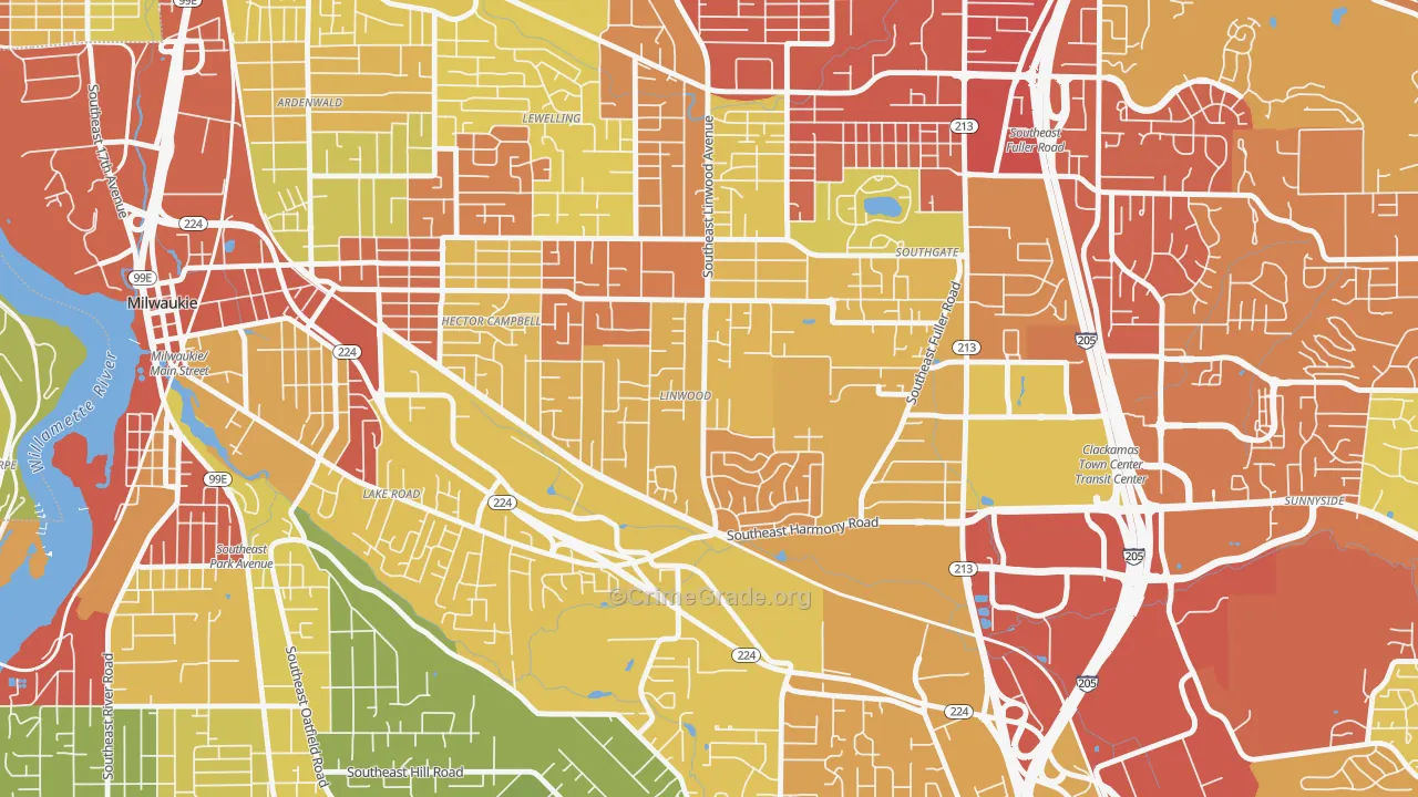 Linwood, Milwaukie, OR Map of Arson Rates