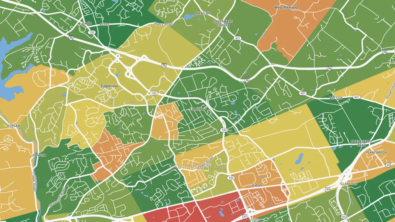 Lionville, PA Map of Arson Rates