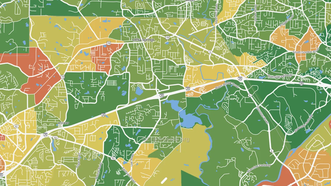 Lithia Springs, GA Map of Arson Rates