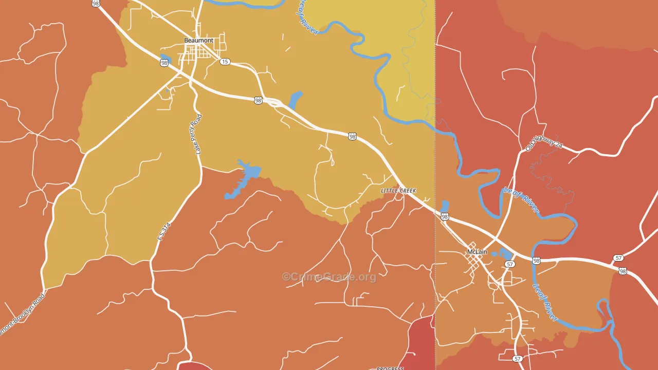 Little Creek, MS Map of Arson Rates