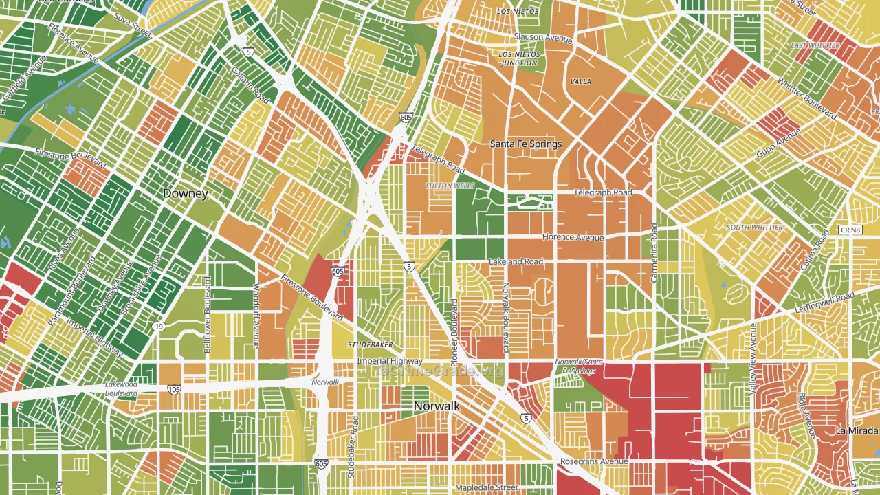 Little Lake City, Santa Fe Springs, CA Map of Arson Rates