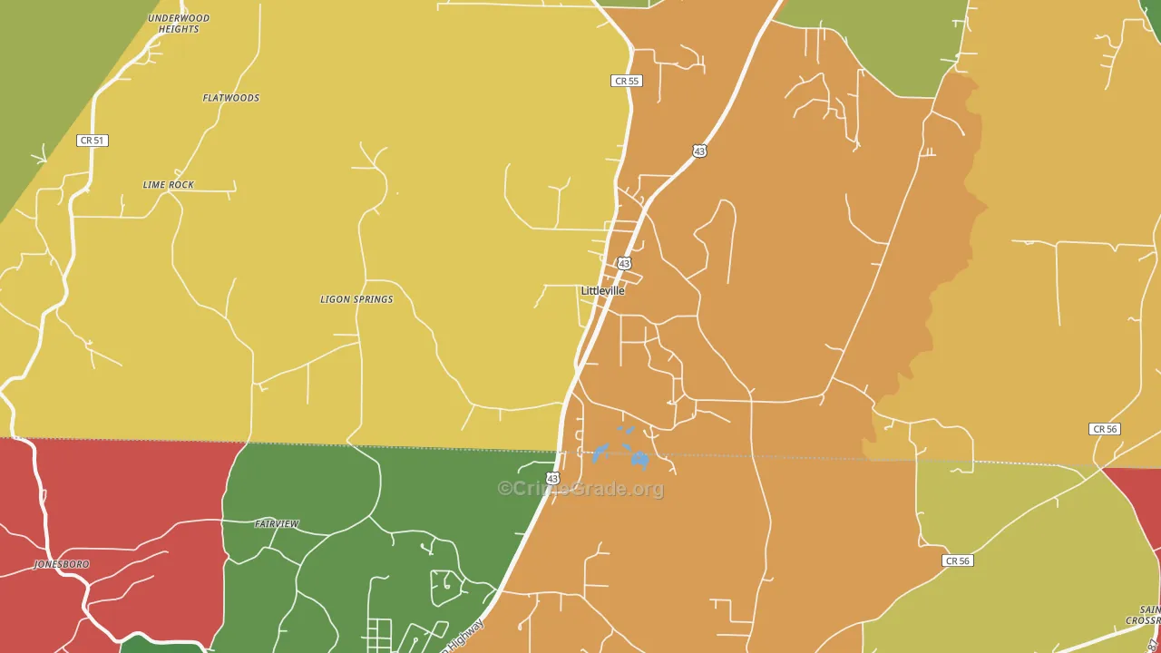 Littleville, AL Map of Arson Rates