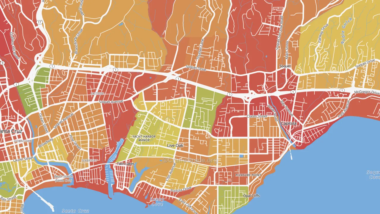 Live Oak, Santa Cruz, CA Map of Arson Rates