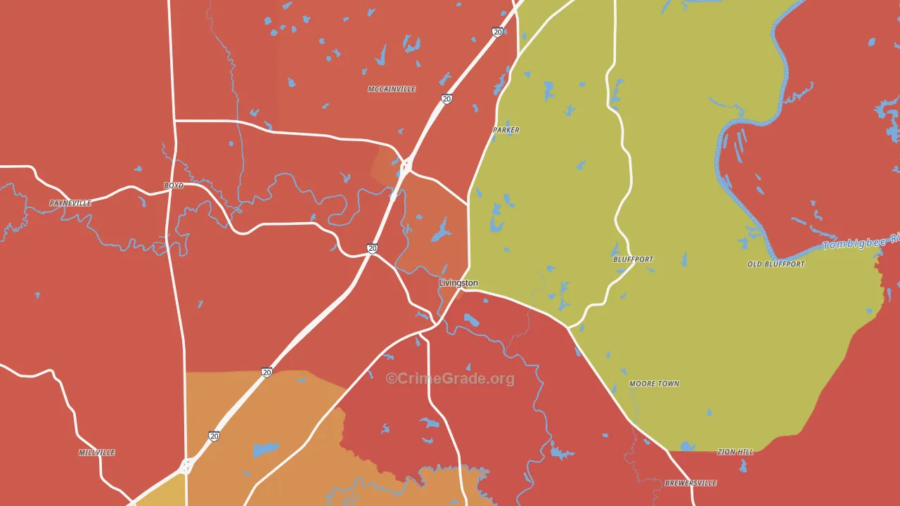 Livingston, AL Map of Arson Rates