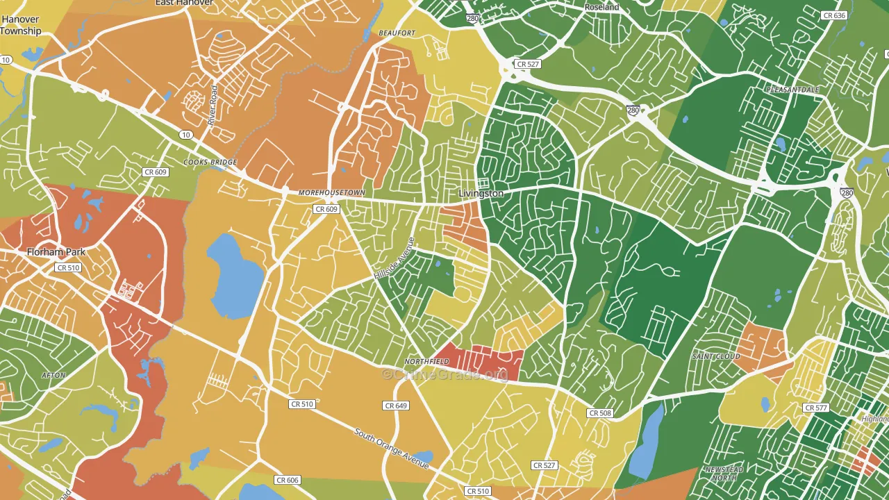 Livingston, NJ Map of Arson Rates