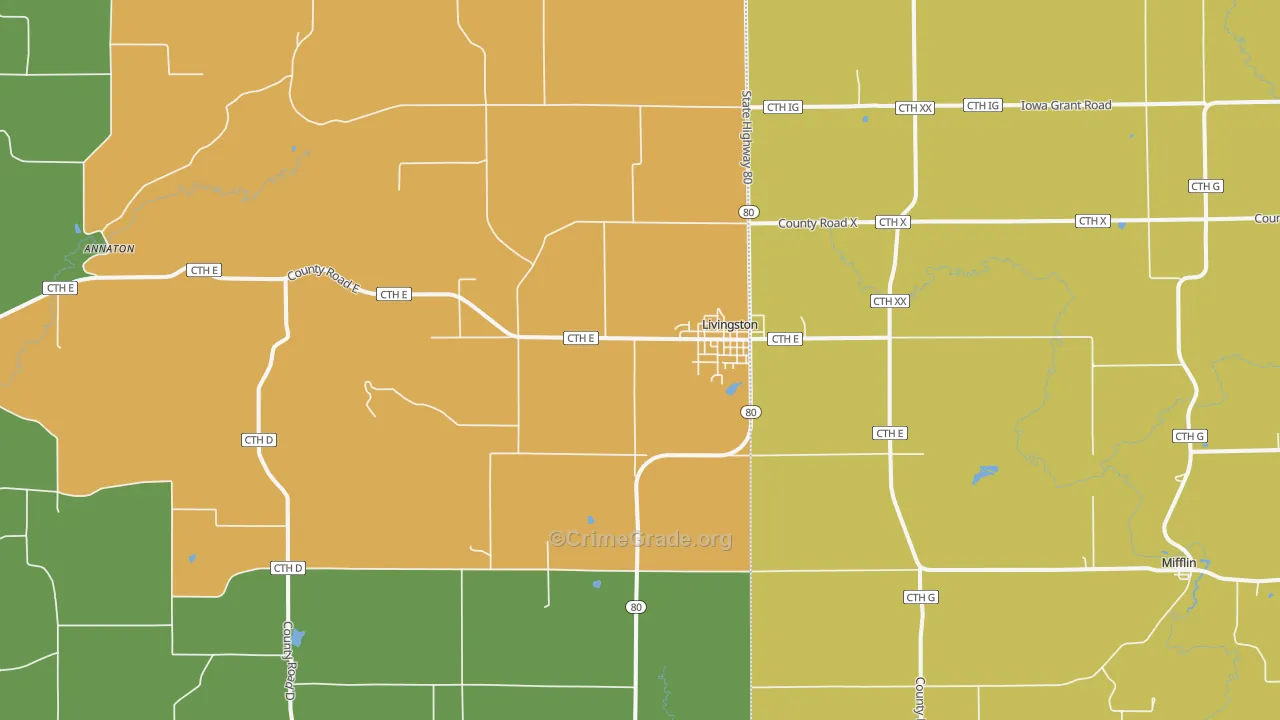 Livingston, WI Map of Arson Rates