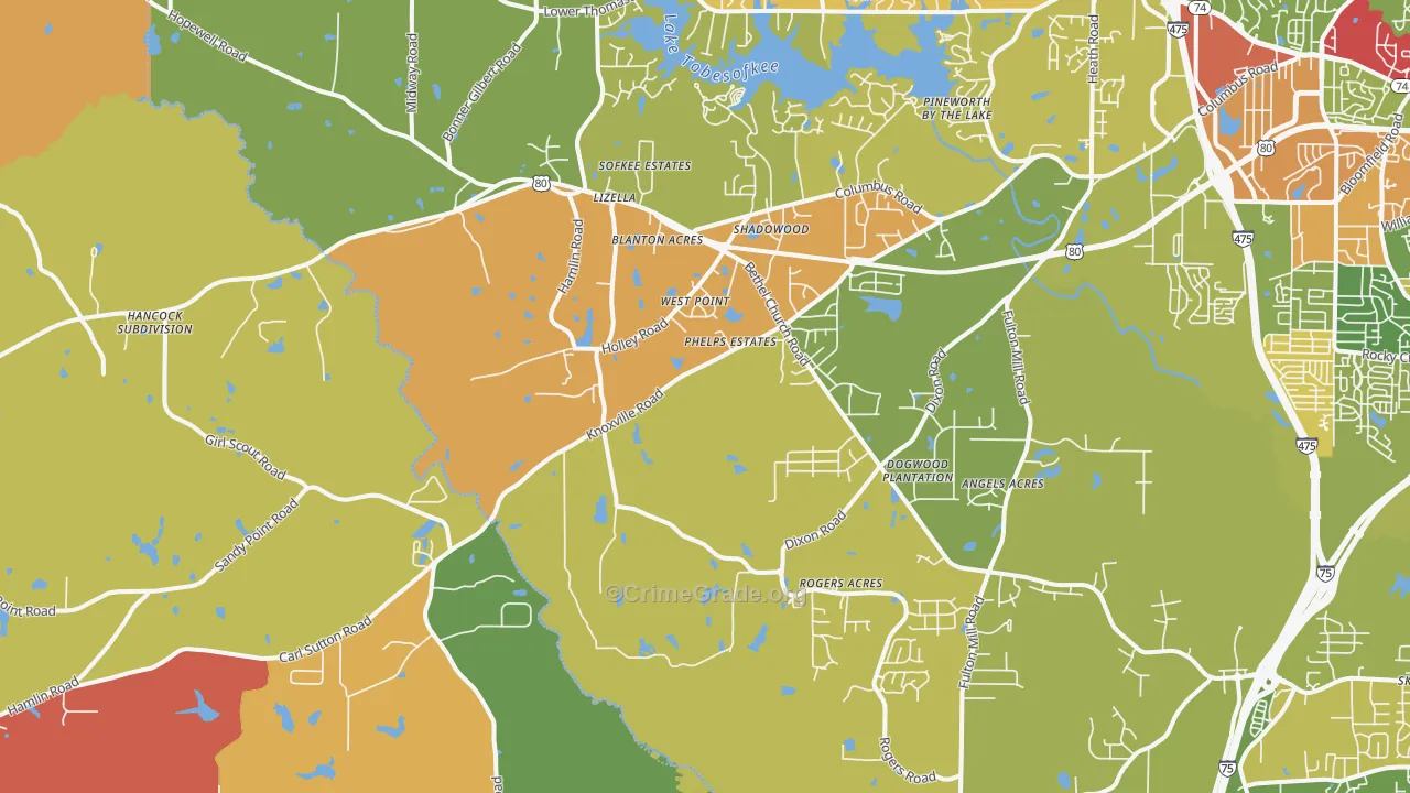 Lizella, GA Map of Arson Rates