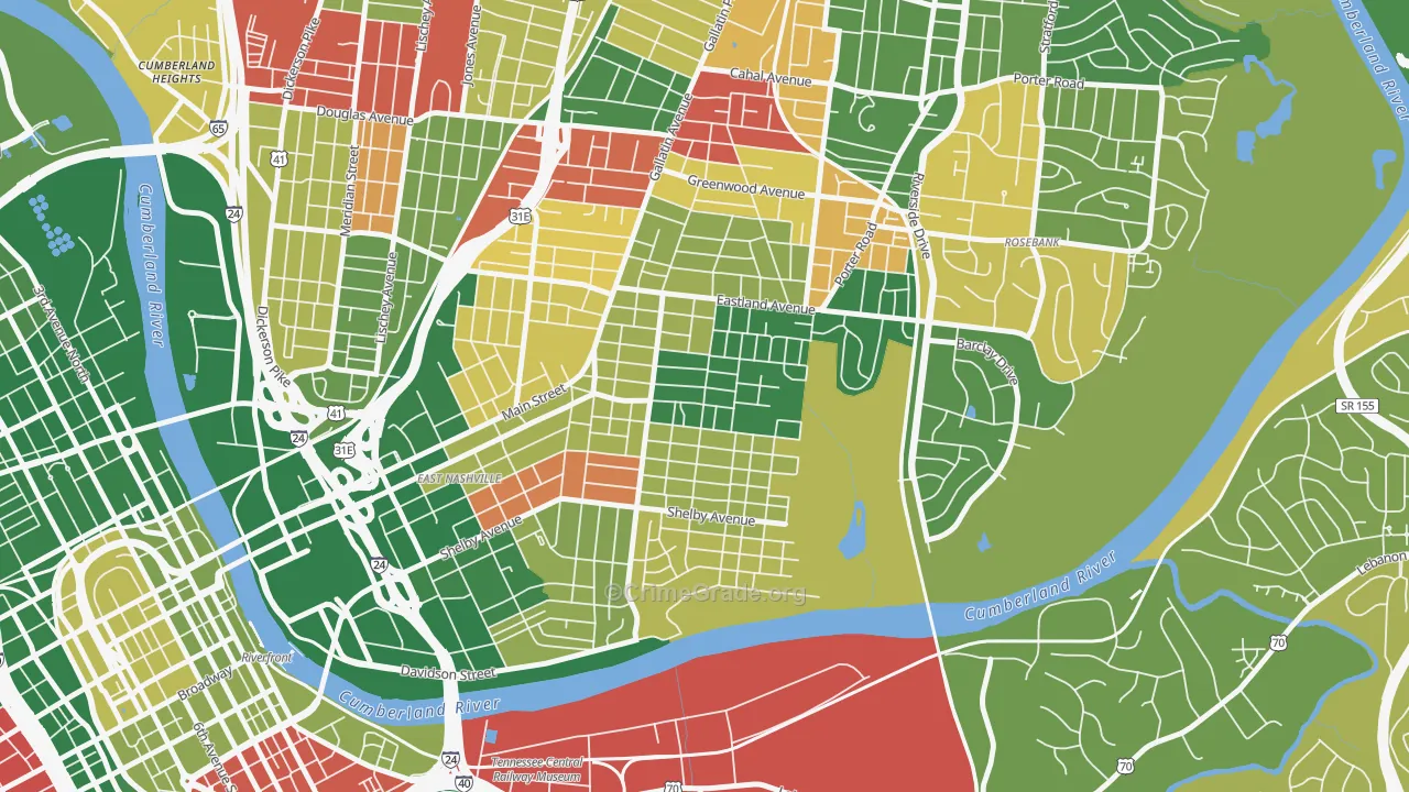 Lockeland Springs, Nashville, TN Map of Arson Rates