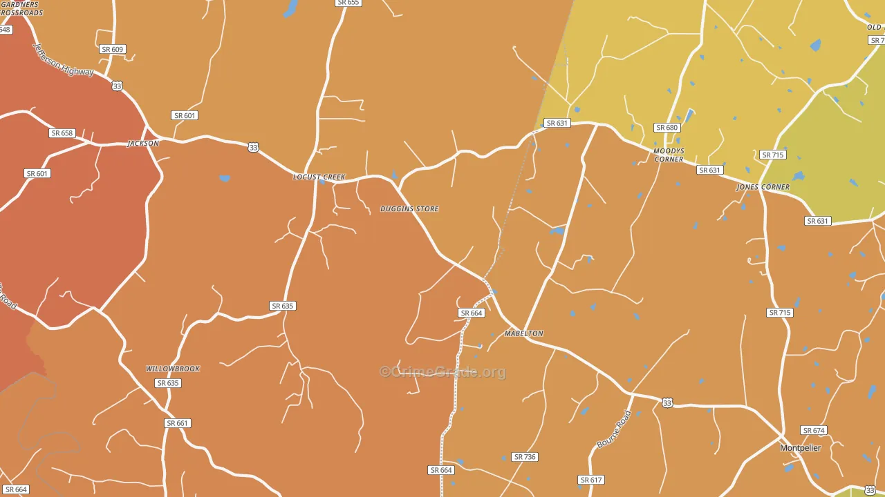 Locust Creek, VA Map of Arson Rates