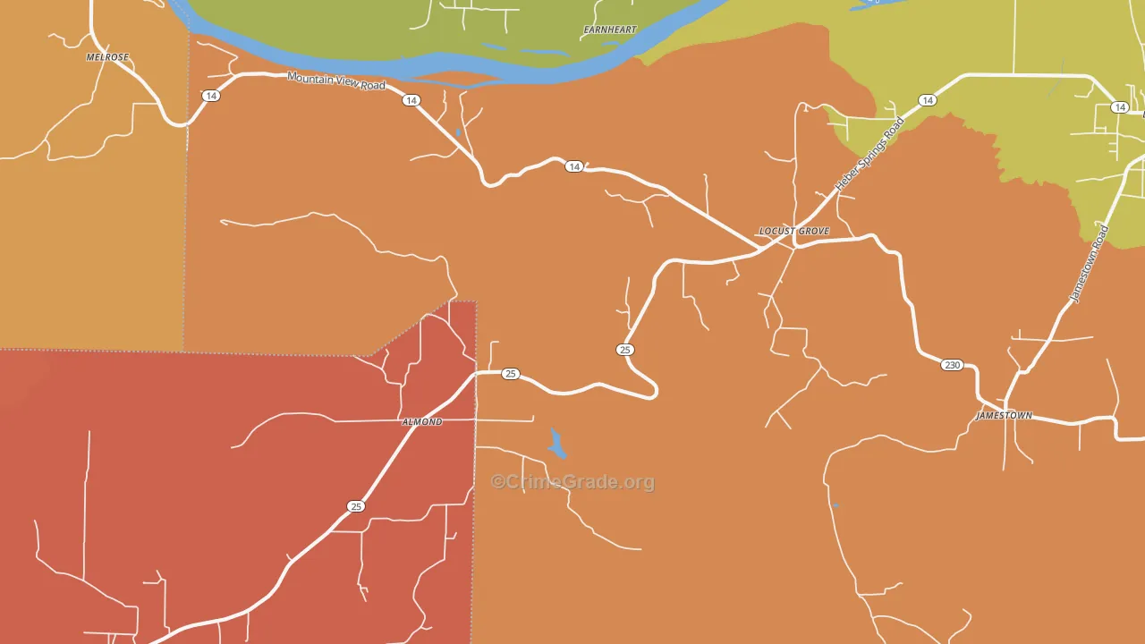 Locust Grove, AR Map of Arson Rates