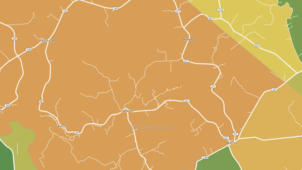 Lodiburg, KY Map of Arson Rates