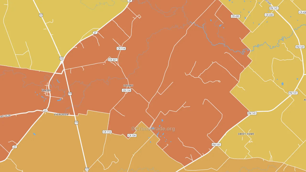 Loebau, TX Map of Arson Rates