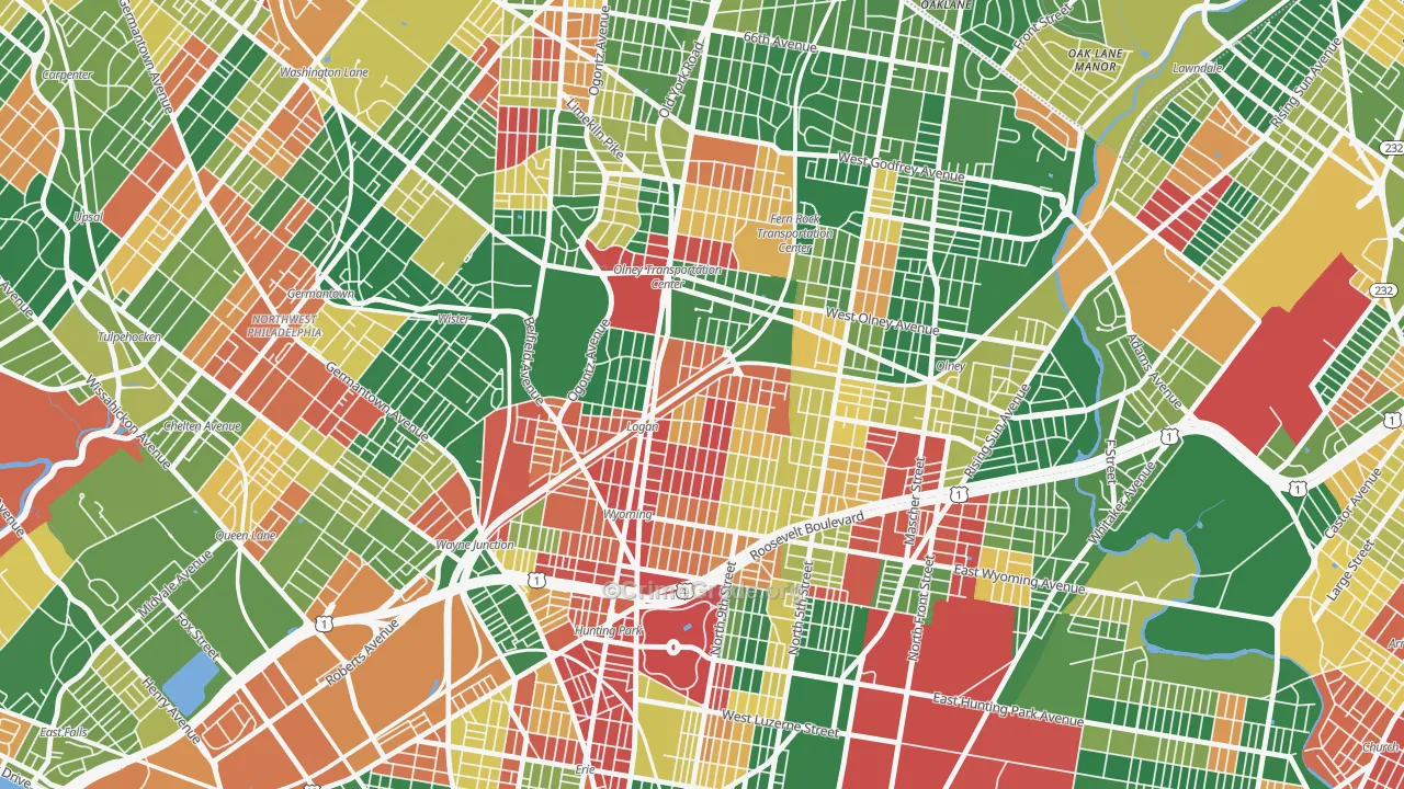 Logan-Ogontz-Fern Rock, Philadelphia, PA Map of Arson Rates
