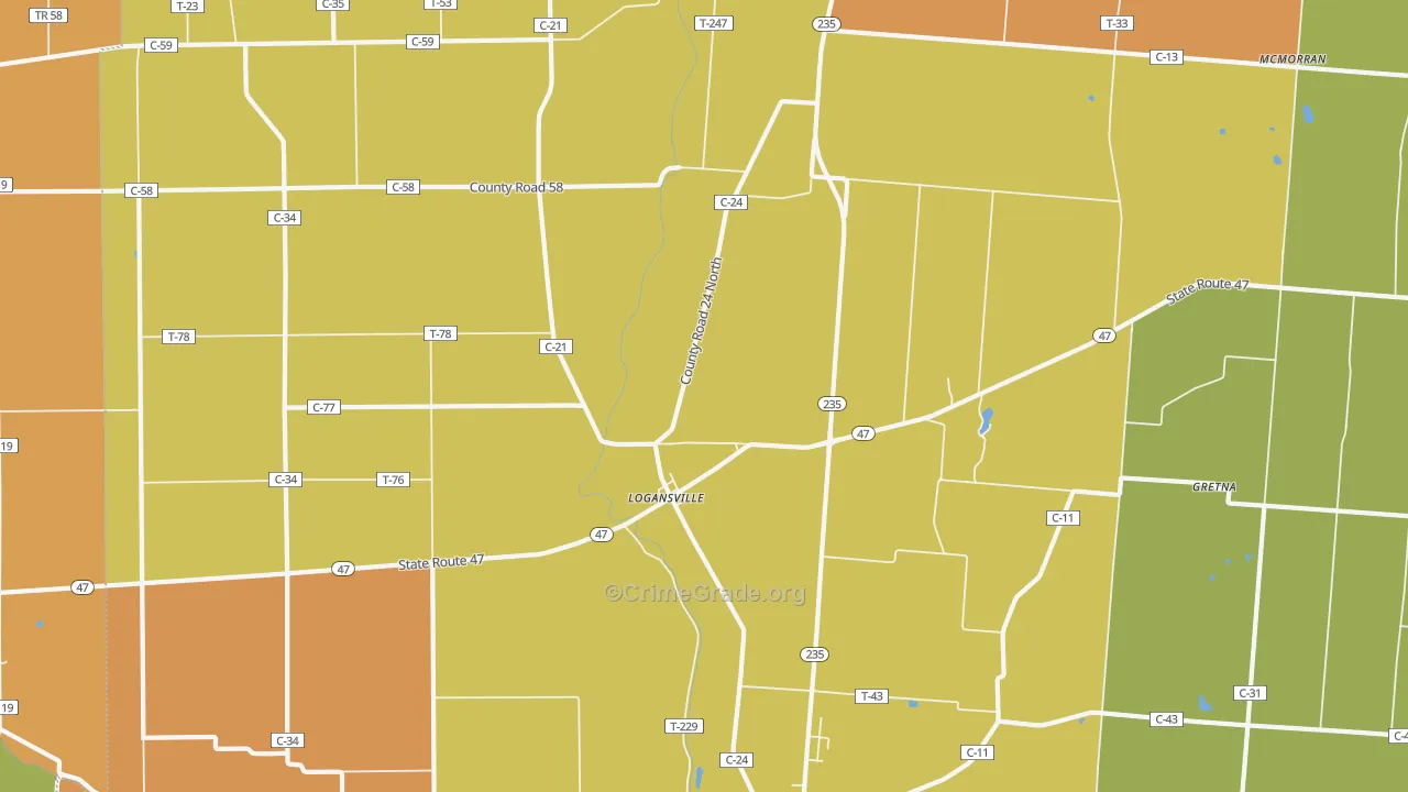 Logansville, OH Map of Arson Rates