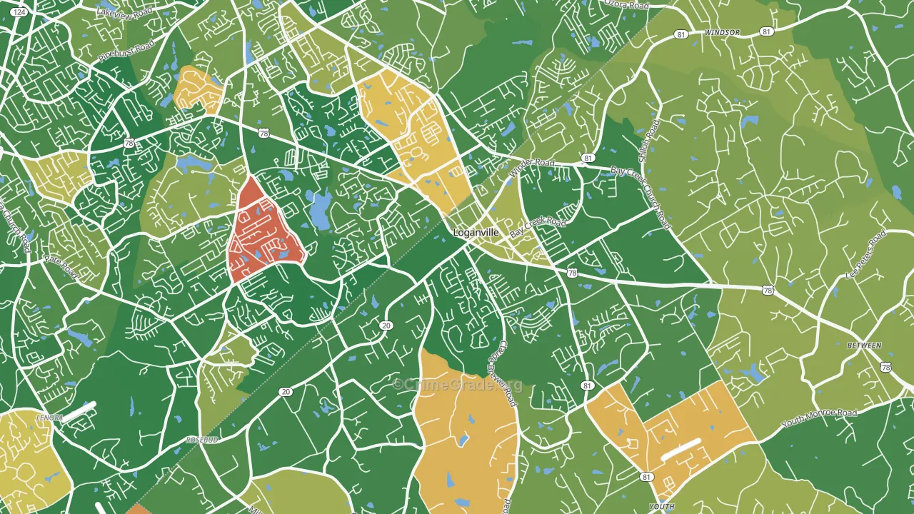 Loganville, GA Map of Arson Rates
