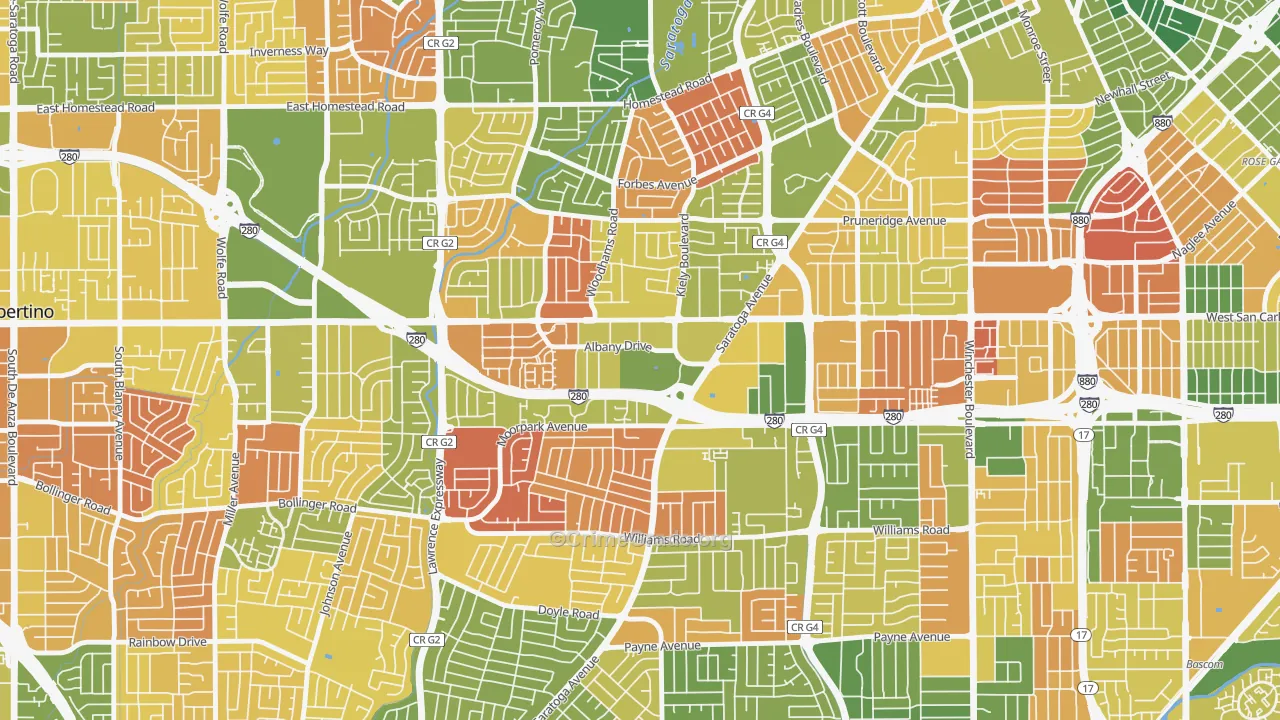 Loma Linda, San Jose, CA Map of Arson Rates