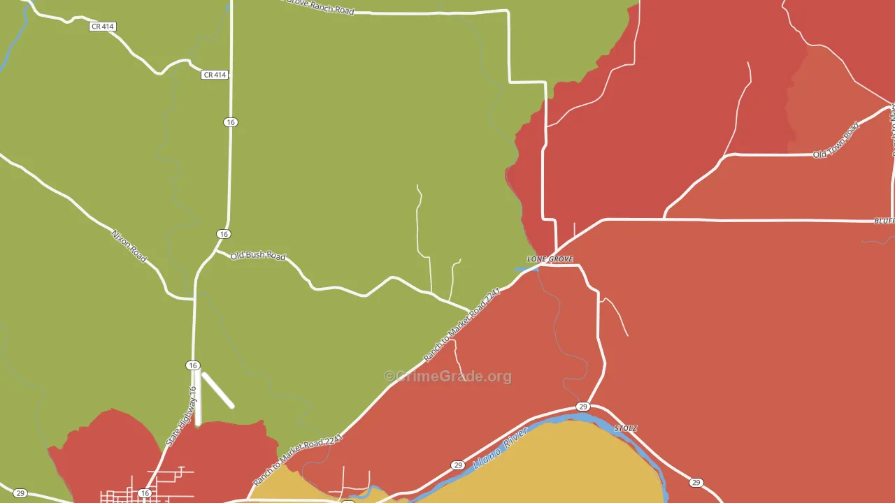 Lone Grove, TX Map of Arson Rates