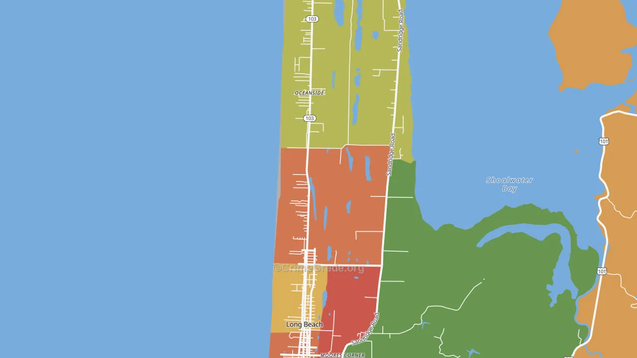 Long Beach, WA Map of Arson Rates