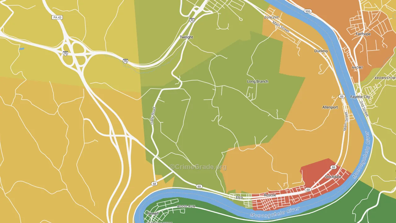Long Branch, PA Map of Arson Rates