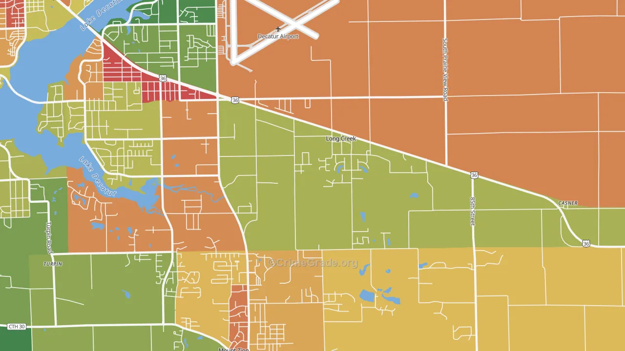 Long Creek, IL Map of Arson Rates