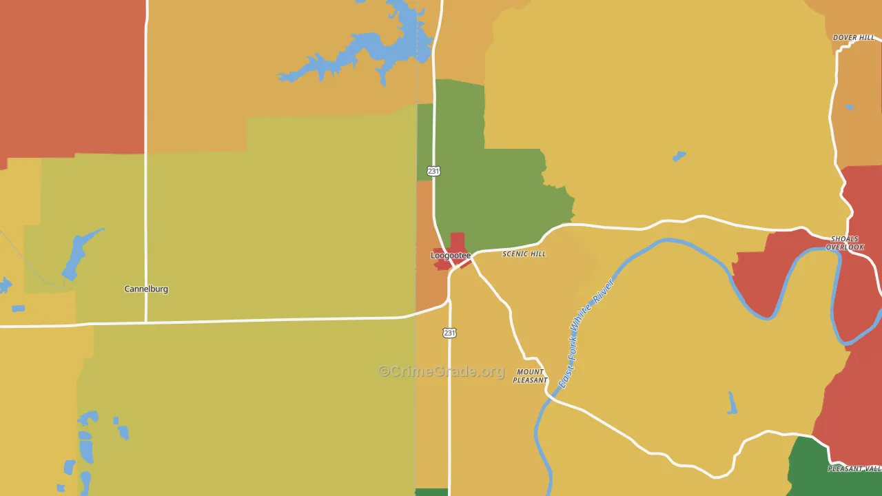 Loogootee, IN Map of Arson Rates