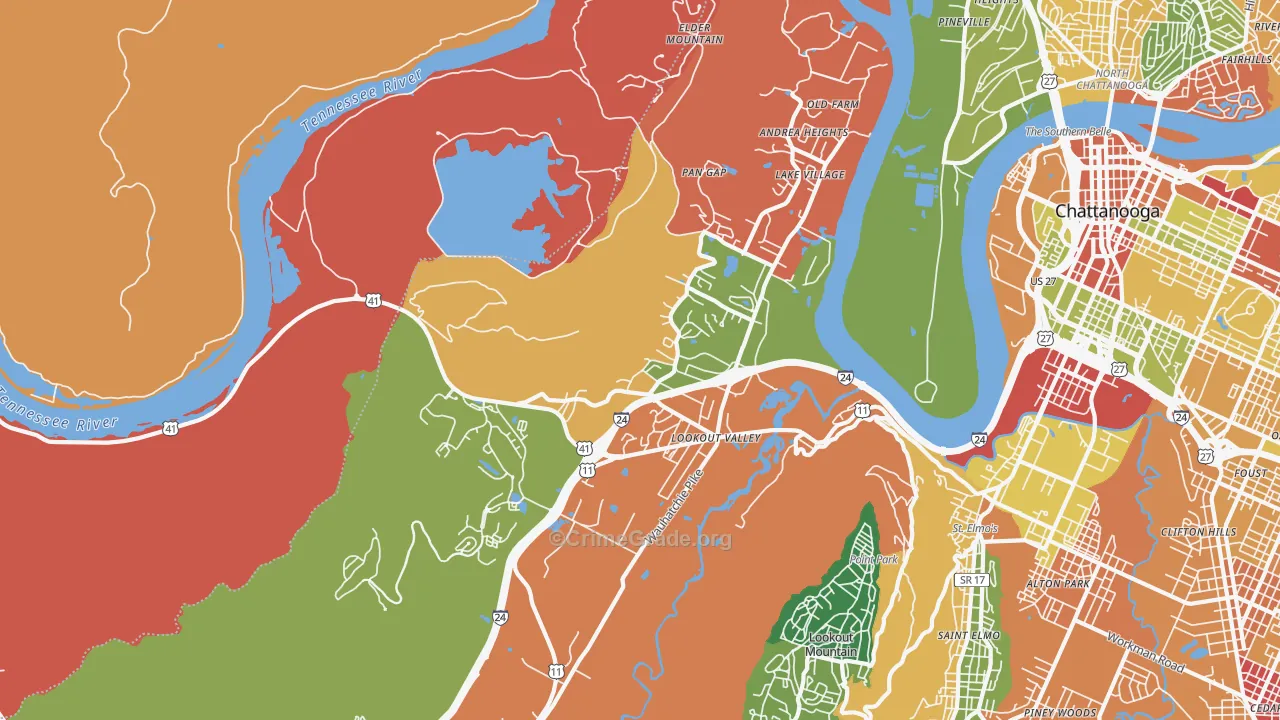 Lookout Valley, Chattanooga, TN Map of Arson Rates