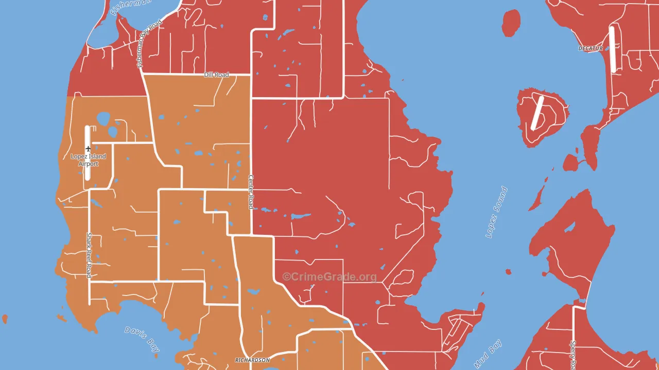 Lopez Island, WA Map of Arson Rates
