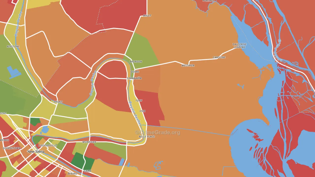 Loreauville, LA Map of Arson Rates