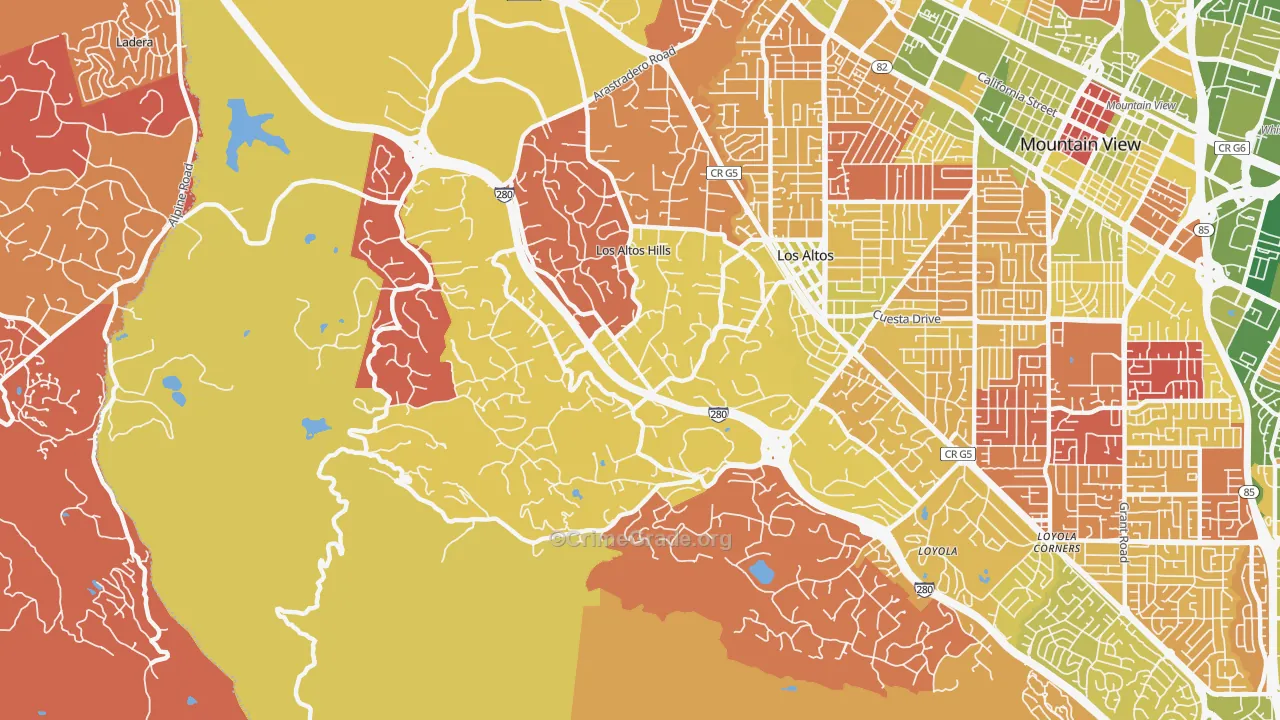 Los Altos Hills, CA Map of Arson Rates