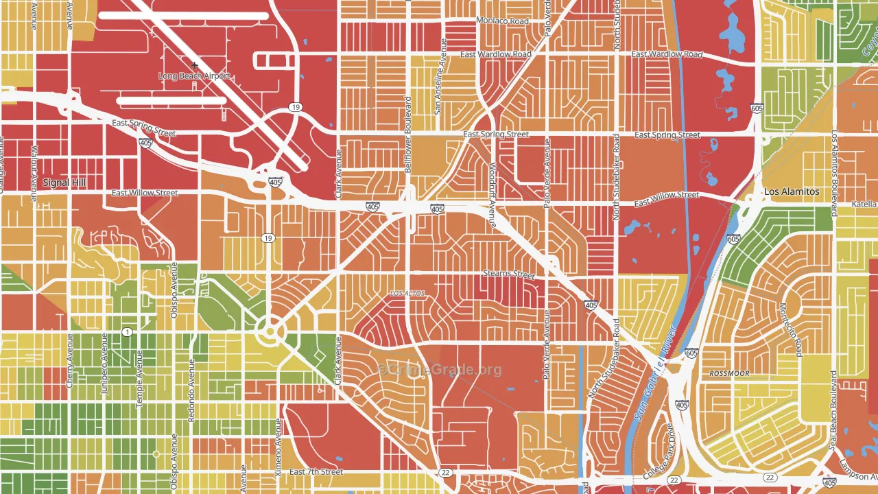 Los Altos, Long Beach, CA Map of Arson Rates